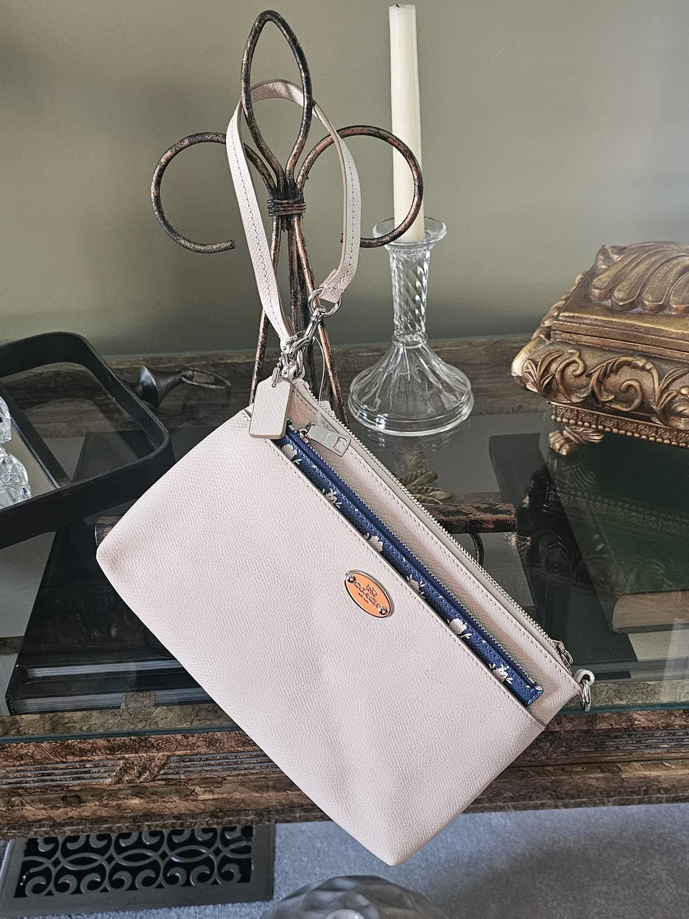 Coach  Crossbody Wristlet with Blue Accent